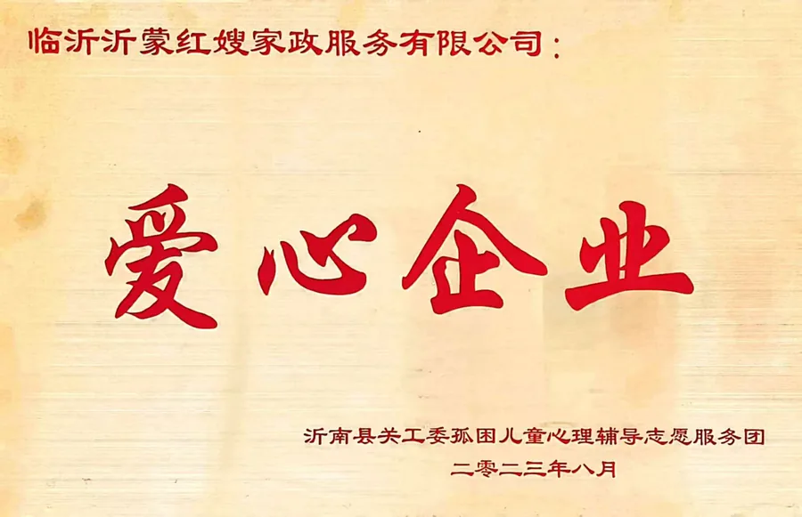 沂蒙红嫂家政爱心企业荣誉
