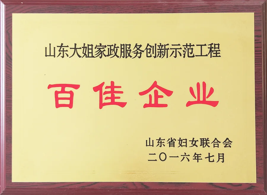 山东大姐家政服务创新示范工程百佳企业